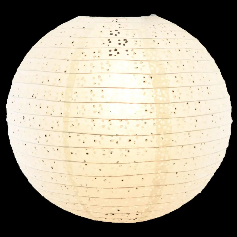 20" Round Eyelet Lace Look Paper Lantern - White