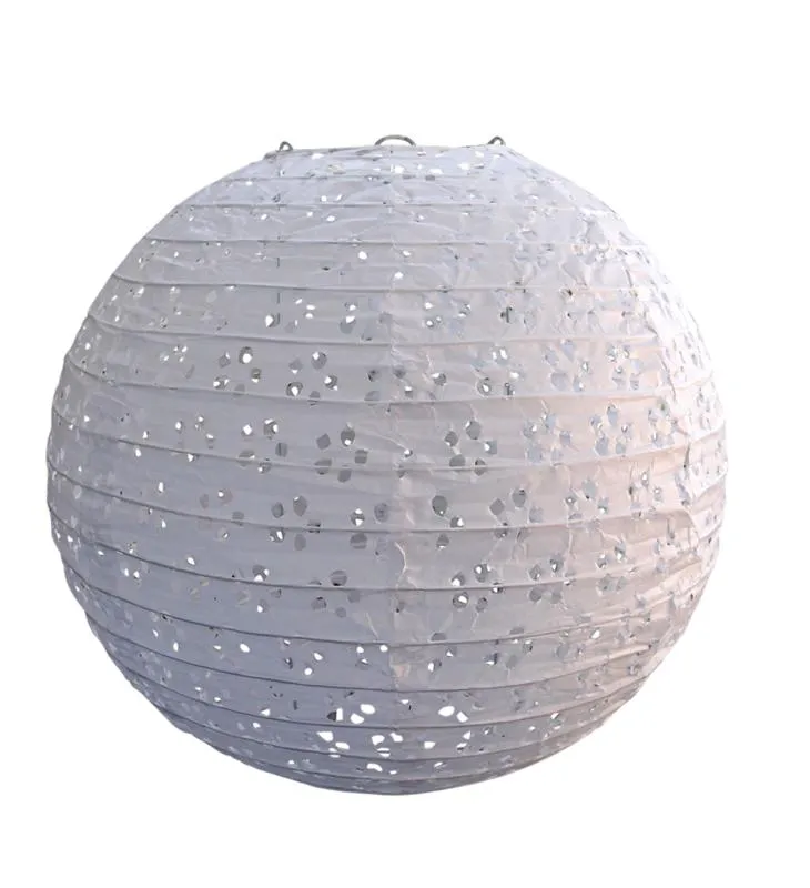 20" Round Eyelet Lace Look Paper Lantern - White