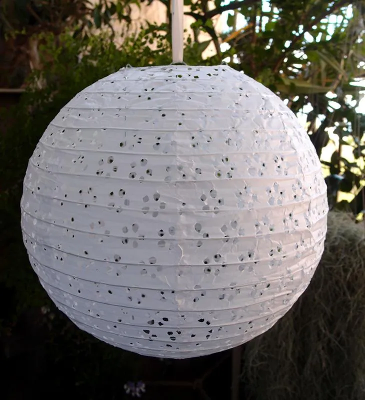 20" Round Eyelet Lace Look Paper Lantern - White