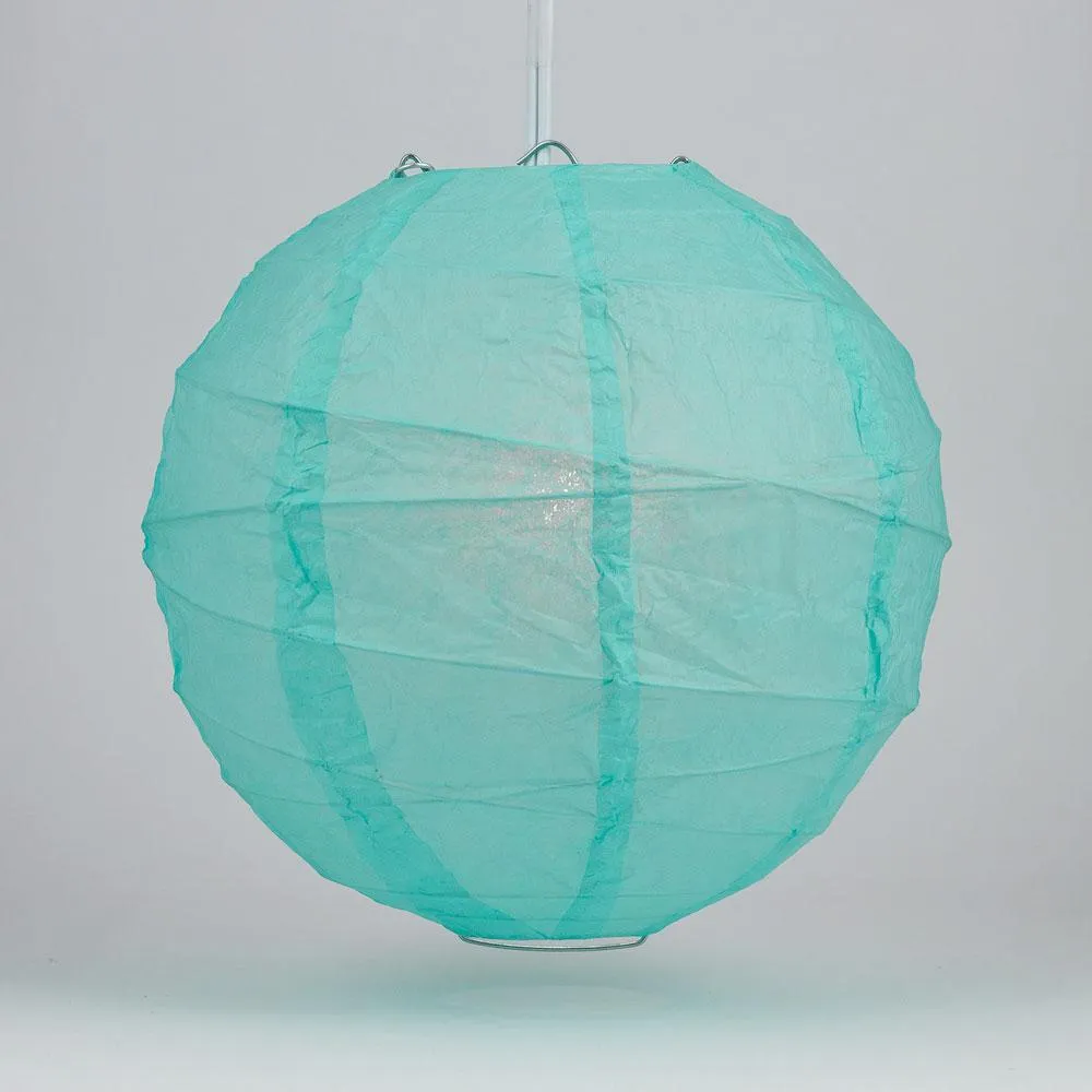 24 Inch Water Blue Free-Style Ribbing Round Paper Lantern