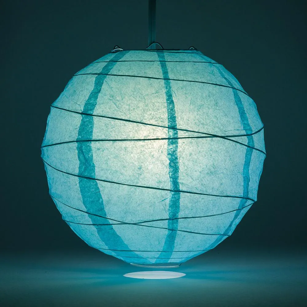 24 Inch Water Blue Free-Style Ribbing Round Paper Lantern