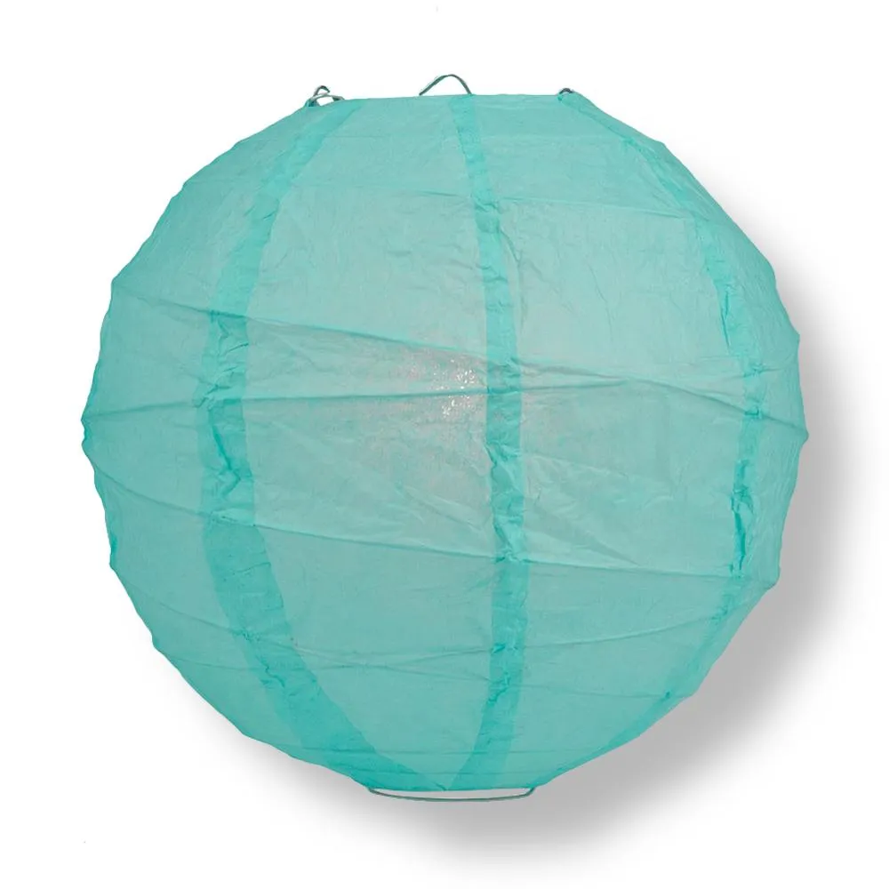 24 Inch Water Blue Free-Style Ribbing Round Paper Lantern