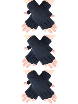 3 Pairs Half Finger Gloves Winter Fingerless Gloves Knit Gloves for Men Women Dark Grey