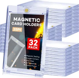 32 PCS Magnetic Card Holder, 35pt One Touch Card Holder,U-V Protection Hard Plastic Magnetic Cards Case,Display Case Protector for Sports Game Baseball Cards