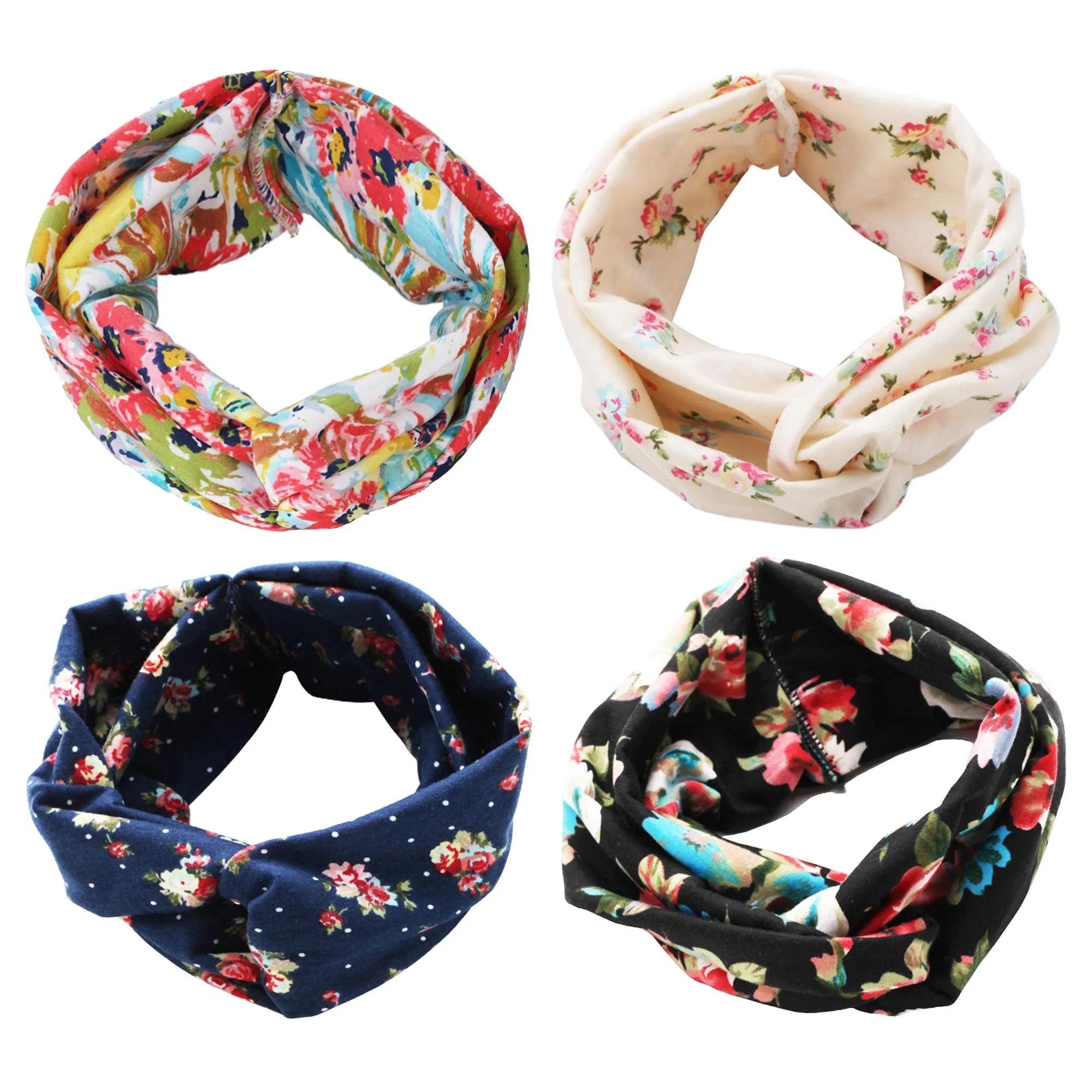 4 Pack Women Headband Boho Floal Style Criss Cross Head Wrap Hair Band Set1