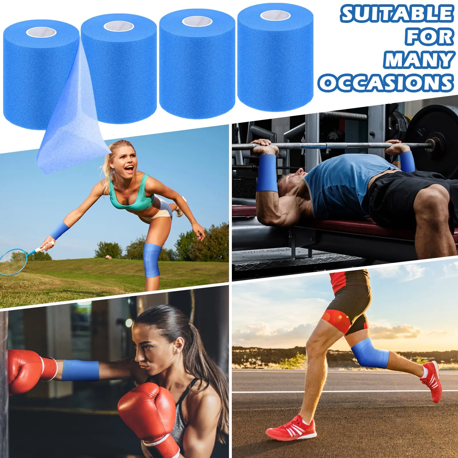 4 Pieces Foam Underwrap Athletic Foam Tape Sports Pre Wrap Athletic Tape for Ankles Wrists Hands and Knees(Blue,2.75 Inches x 30 Yards) Blue 2.75 Inch x 30 Yards