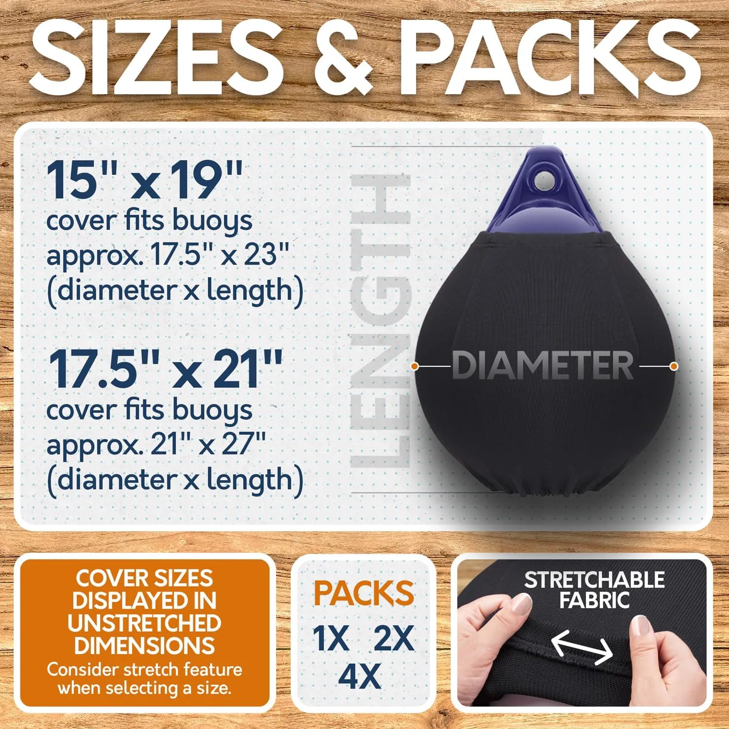 Boat Buoy Covers | 1, 2 & 4-Pack | Black | Diameter x Length: 15 x 19 & 17.5 x 21 | Polyester (2-Pack & 17.5 x 21)