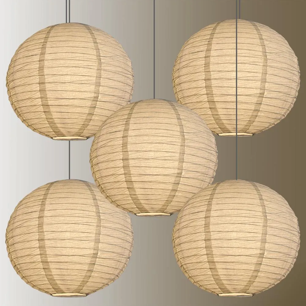 BULK PACK (5) 14 Inch White Round Crepe Paper Lanterns, Parallel Ribbing, Hanging Decoration