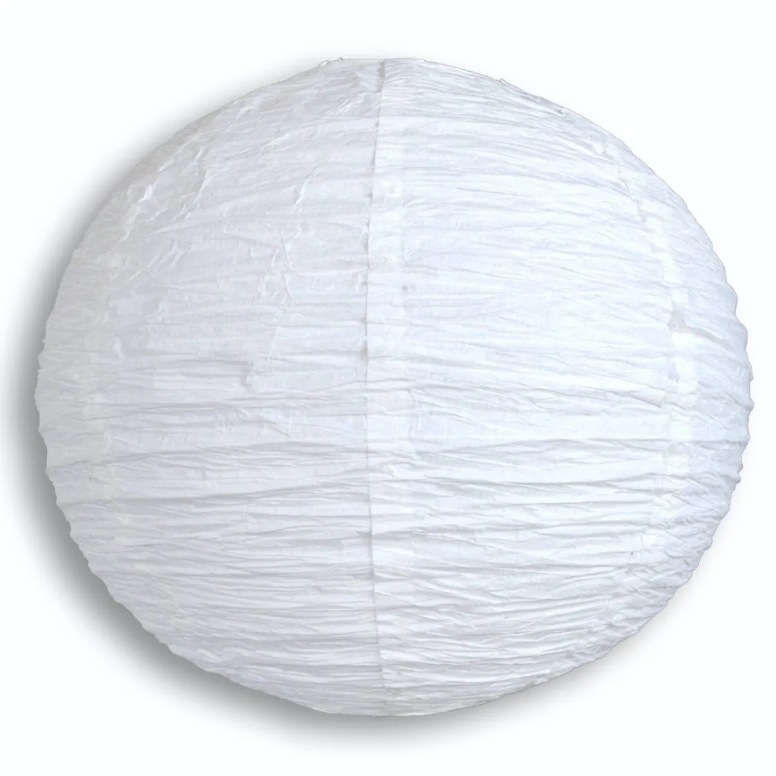 BULK PACK (5) 14 Inch White Round Crepe Paper Lanterns, Parallel Ribbing, Hanging Decoration