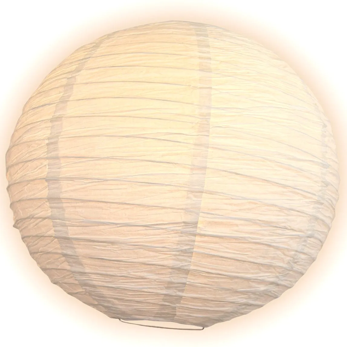 BULK PACK (5) 14 Inch White Round Crepe Paper Lanterns, Parallel Ribbing, Hanging Decoration