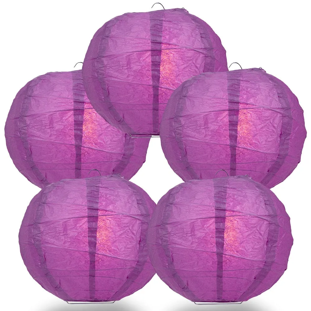 CLOSEOUT 5-Pack 20 Inch Violet / Orchid Free-Style Ribbing Round Paper Lantern