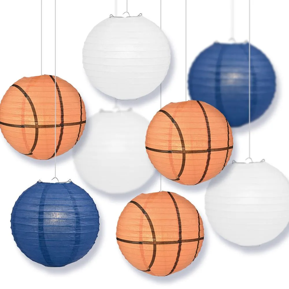 Connecticut College Basketball White, Navy Blue 14-inch Paper Lanterns 8pc Combo Party Pack