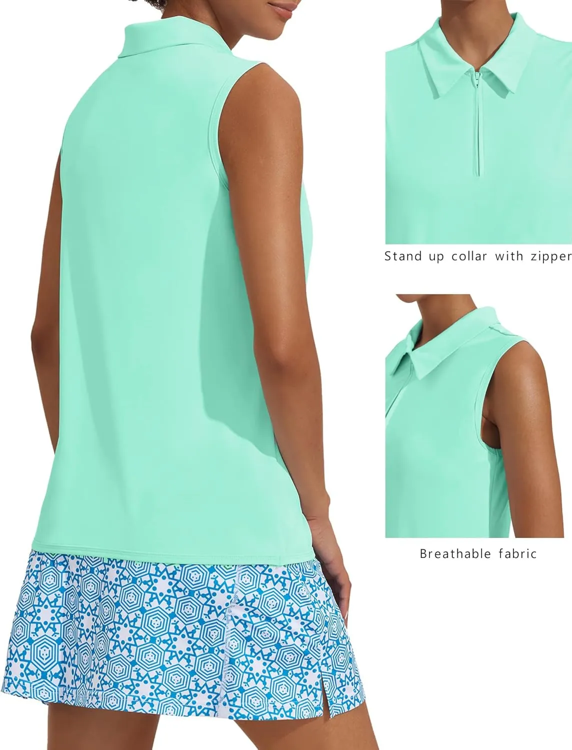 COOrun Women's Golf Polo T Shirts Lightweight Moisture Wicking Sleeveless Shirt Quick Dry Zipper Tank Top