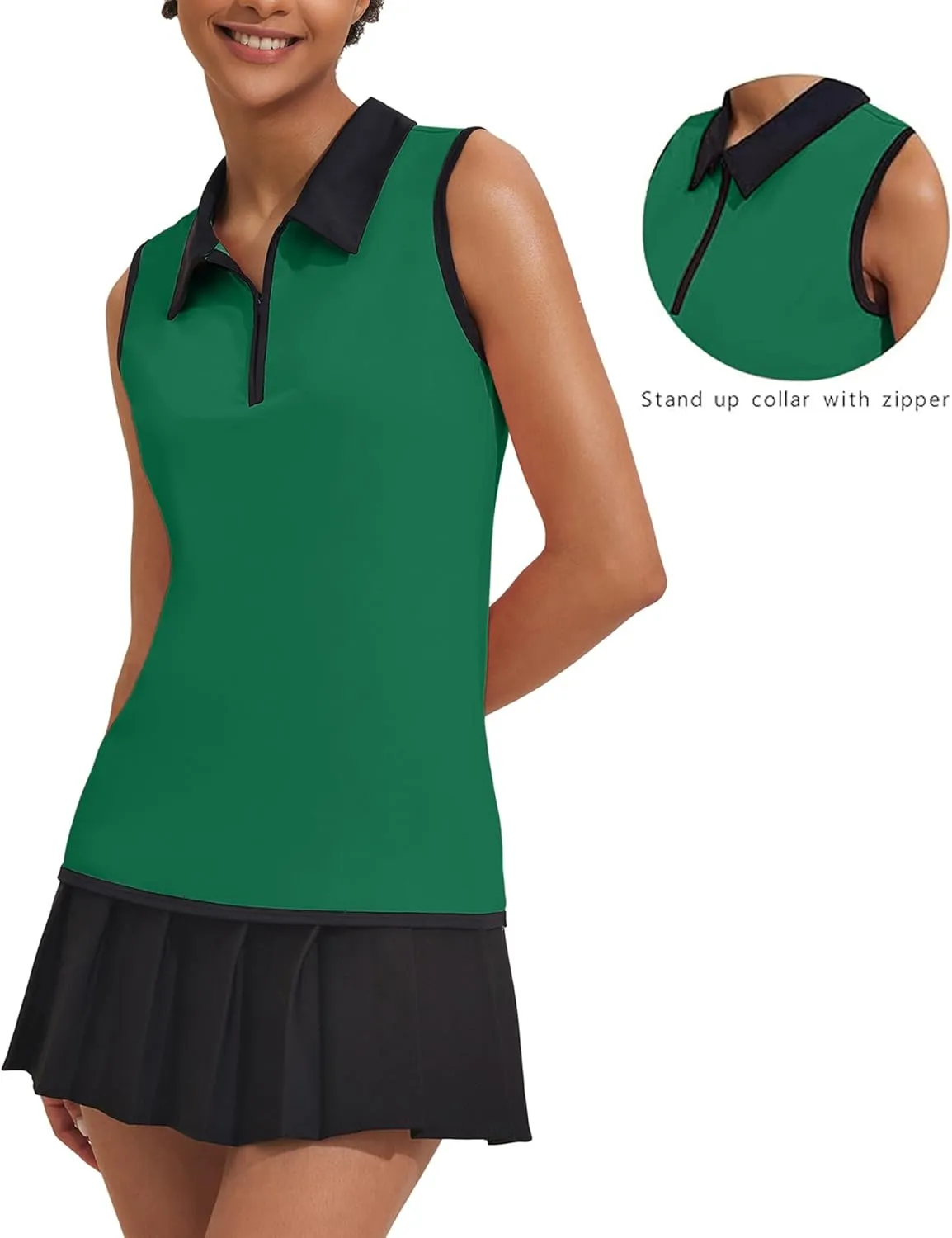 COOrun Women's Golf Polo T Shirts Lightweight Moisture Wicking Sleeveless Shirt Quick Dry Zipper Tank Top