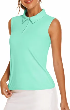 COOrun Women's Golf Polo T Shirts Lightweight Moisture Wicking Sleeveless Shirt Quick Dry Zipper Tank Top