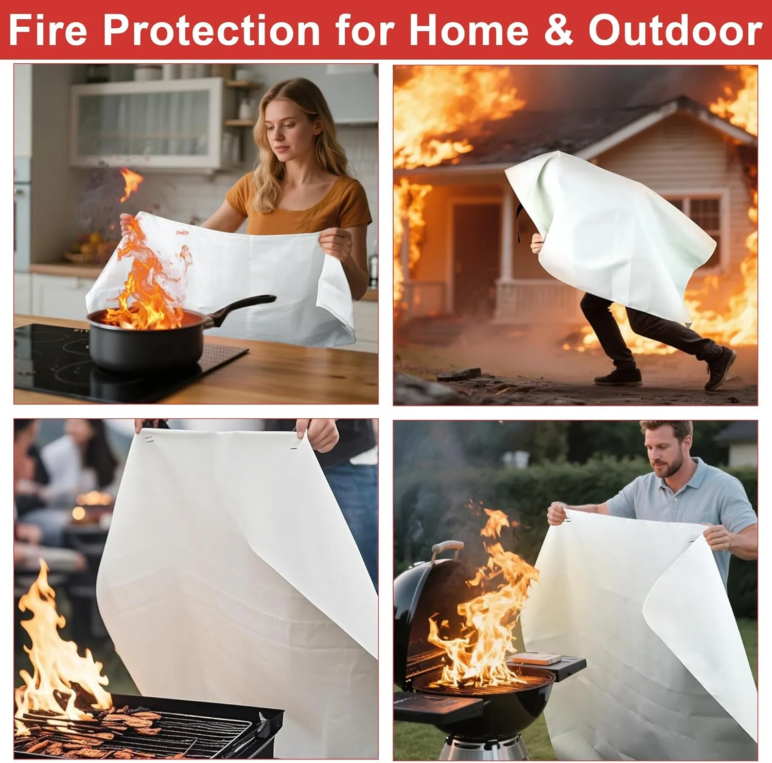 FJNATINH Emergency Fire Blanket - 1Pack 60x60'' Fiberglass Flame Retardant Fire Blanket for Kitchen, Home, Fireplace, Grill, Warehouse, Camping Use
