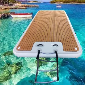 Floating Dock Water Platform Inflatable Raft Teak Inflatable Floating Platform/Foldable Floating Raft Portable Inflatable Floating Water Platform with Soft Ladder