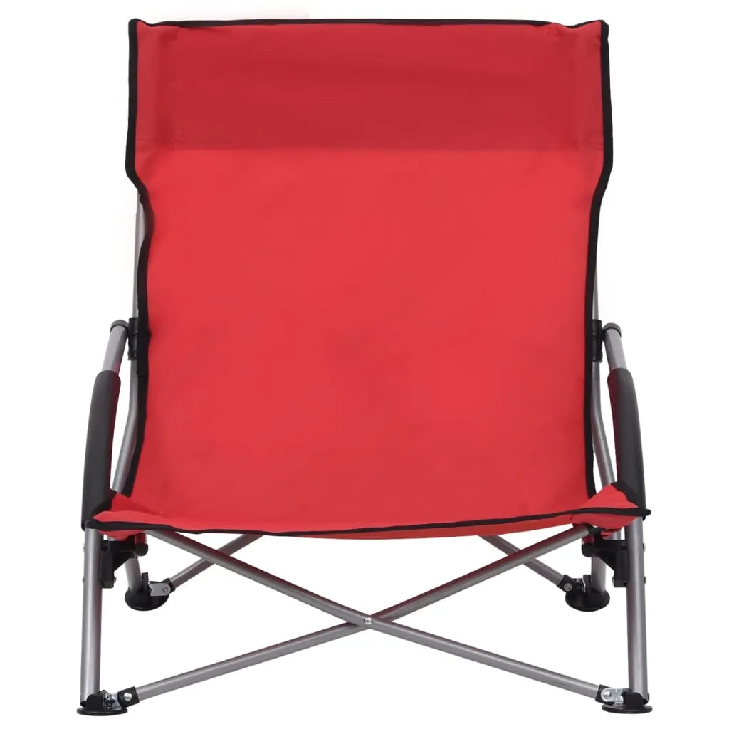 Folding Beach Chairs 2 pcs Red Fabric