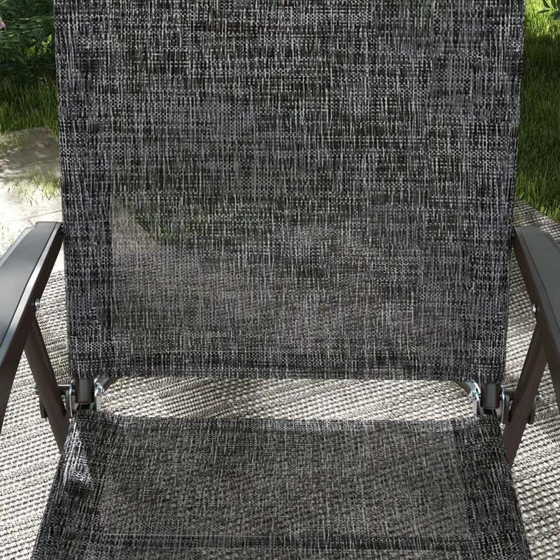 Grey Folding Garden Chairs with Mesh Seats - Set of 2
