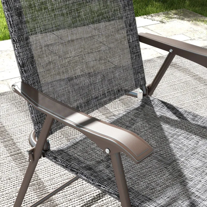 Grey Folding Garden Chairs with Mesh Seats - Set of 2
