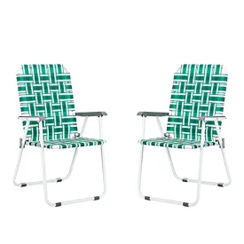 HomVent Patio Folding Web Chair Set, 2 Pack Folding Camping Chair Beach Chair, Portable Web Chair Patio Pool Beach Lawn Chair for Indoor/Outdoor (Light Green)