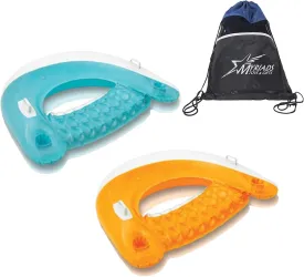 Intex Sit 'N Float Inflatable Lounges Gift Set Bundle - 2 Pack, 60" X 39" with Myriads' Drawstring Bag - Colors May Vary