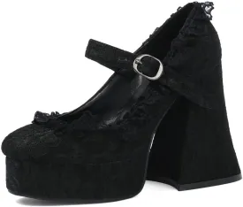 KOKOMOMO Womens Lace Flower Heels Goth Platform Shoes Chunky High Heel Mary Janes Gothic Shoe
