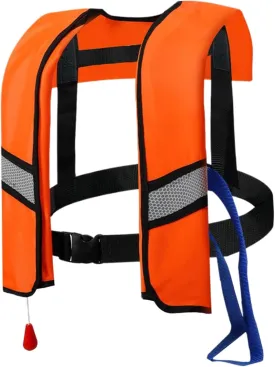 Life Jacket, Manual/Self Inflating Life Jacket, 150n Nylon Inflatable Life Vest with Whistle  Blowpipe, Adult Life Jackets with Release Buckle  Reflective Strips, Orange.