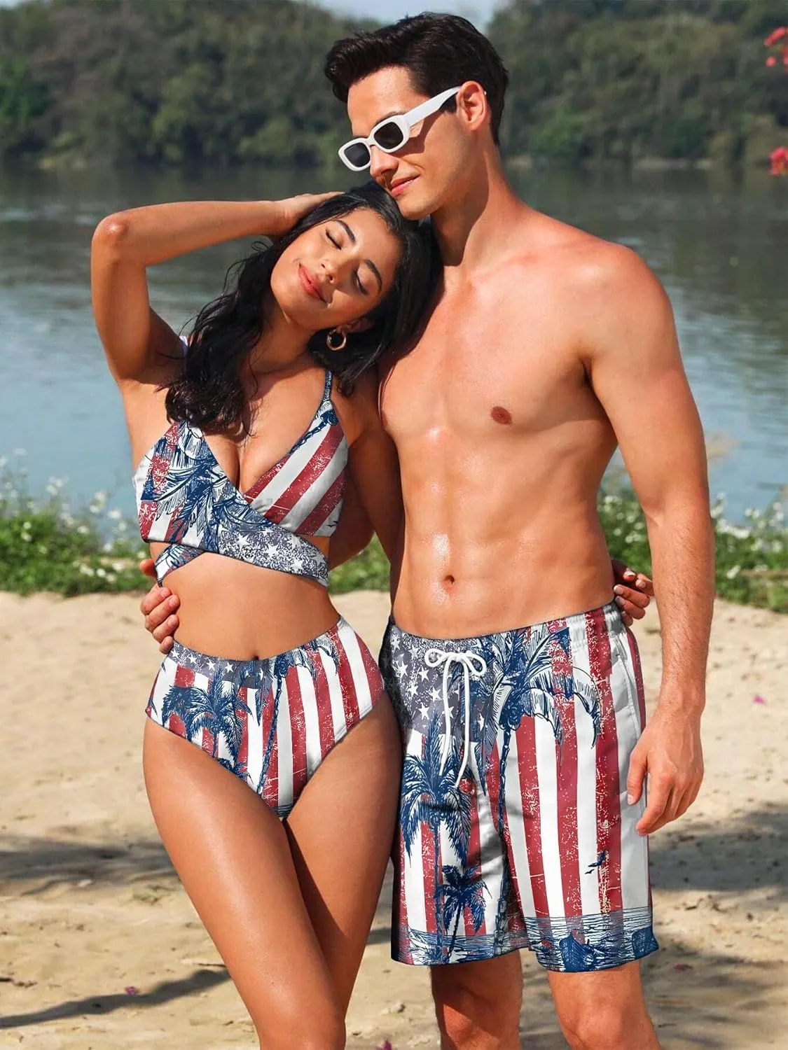 Mens Swim Trunks with Compression Liner 7" Board Shorts with Pockets 2 in 1 Quick Dry Bathing Suits