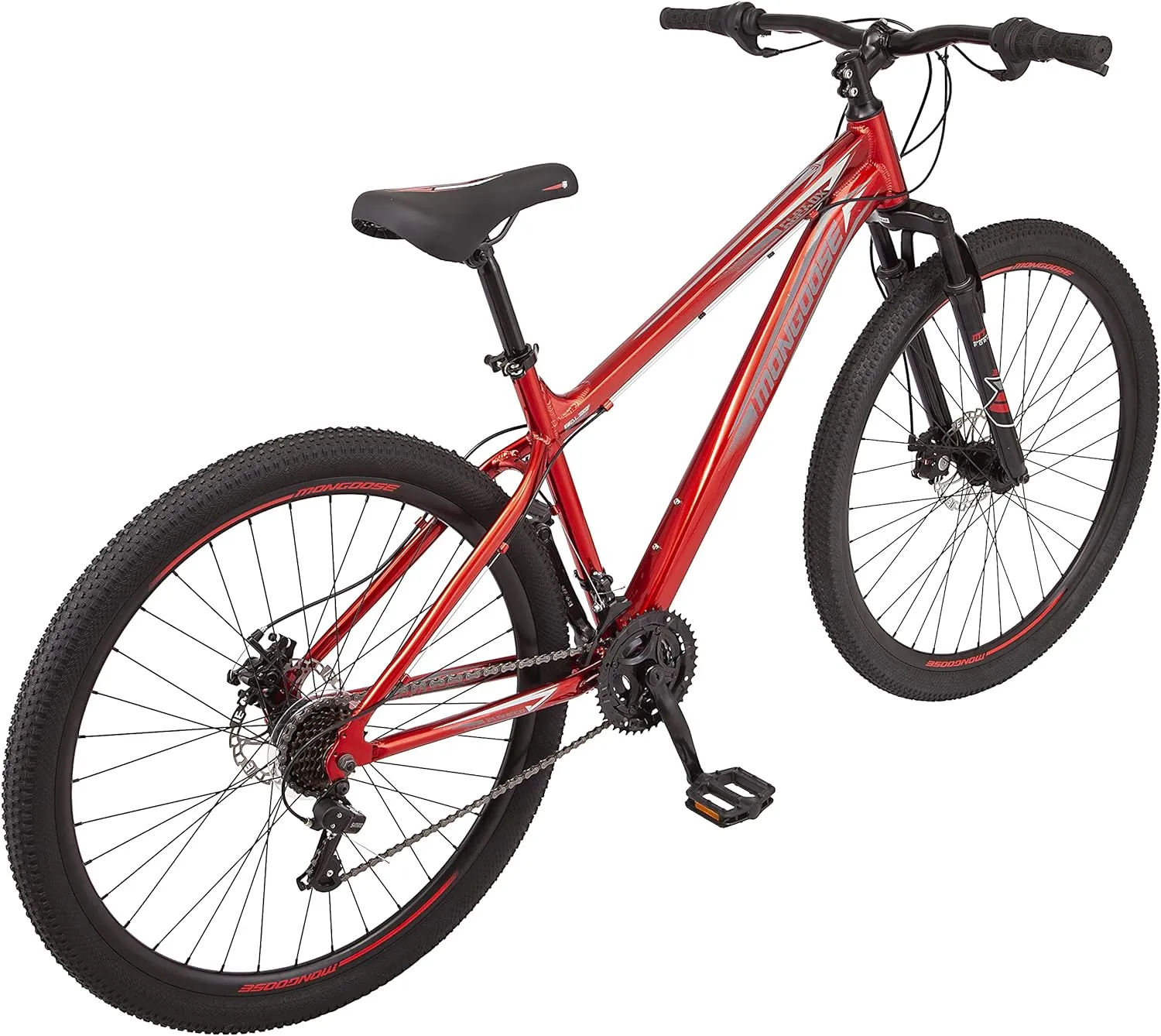 Mongoose Flatrock 21-Speed Hardtail Mountain Bike, 24 to 29-Inch Wheels, for Men Women Boys and Girls, Front Suspension, 14.5 to 18-Inch Aluminum Frame Options