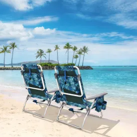 NNECW Set of 2 Folding Beach Chair Set with Headrest and Cup Holder-Blue
