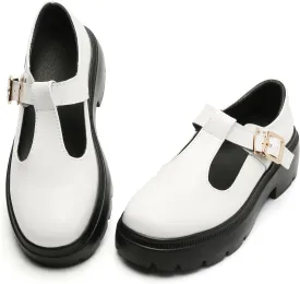 Ruiatoo Women Mary Jane Dress Shoes Platform Loafers Low Heel Chunky Pumps Round Toe Oxford Shoes