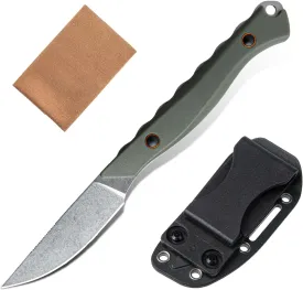 Small Fixed Blade Knife with Kydex Sheath, 2.5" D2 Blade EDC Camping Fixed Blade Knife with Olive Green G10 Handle, Bushcraft Full Tang Knives, Outdoor Hunting Knives for Men Women