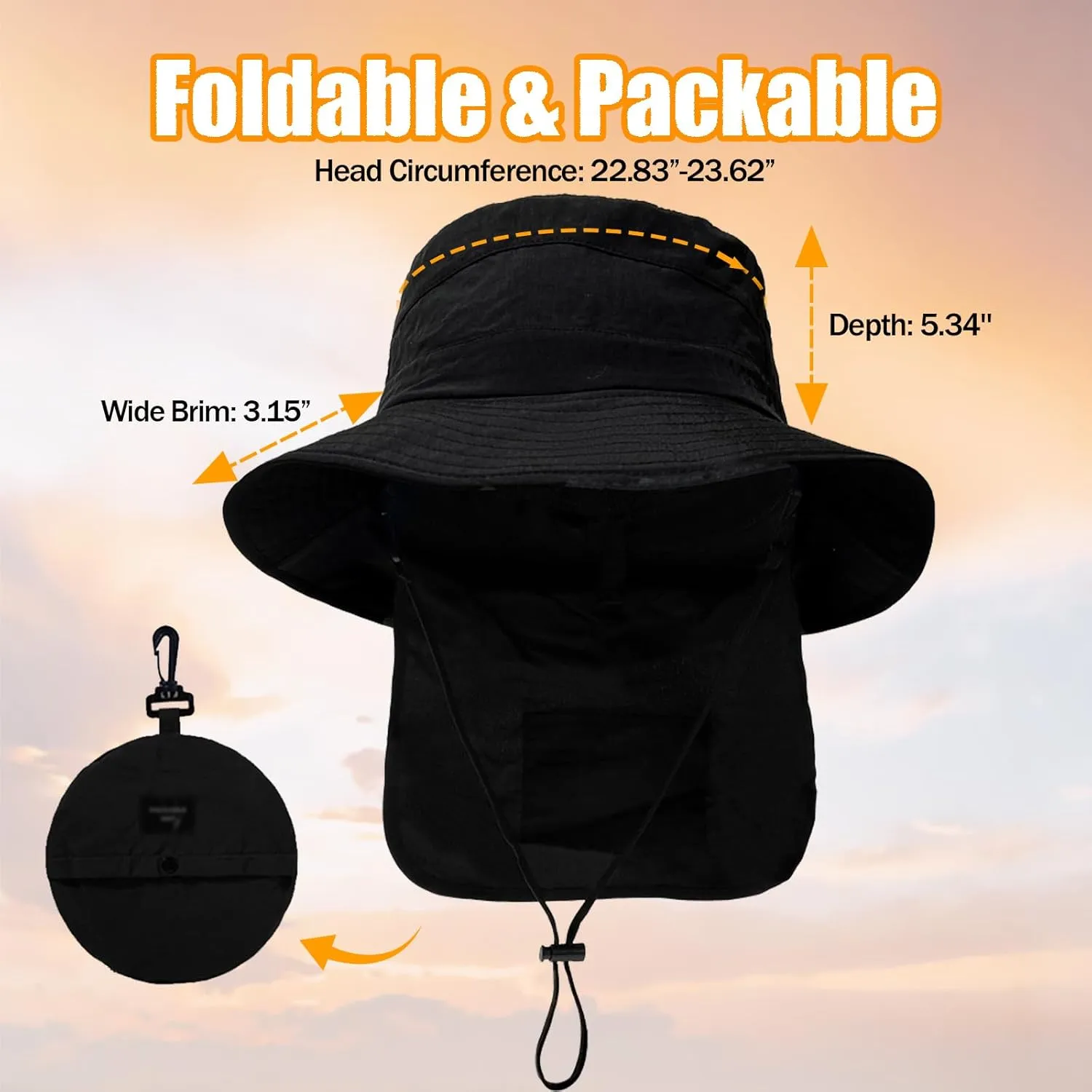UPF 50 Unisex Waterproof Fishing Hat Wide Birm Bucket Hat UV Protection Boonie Hat