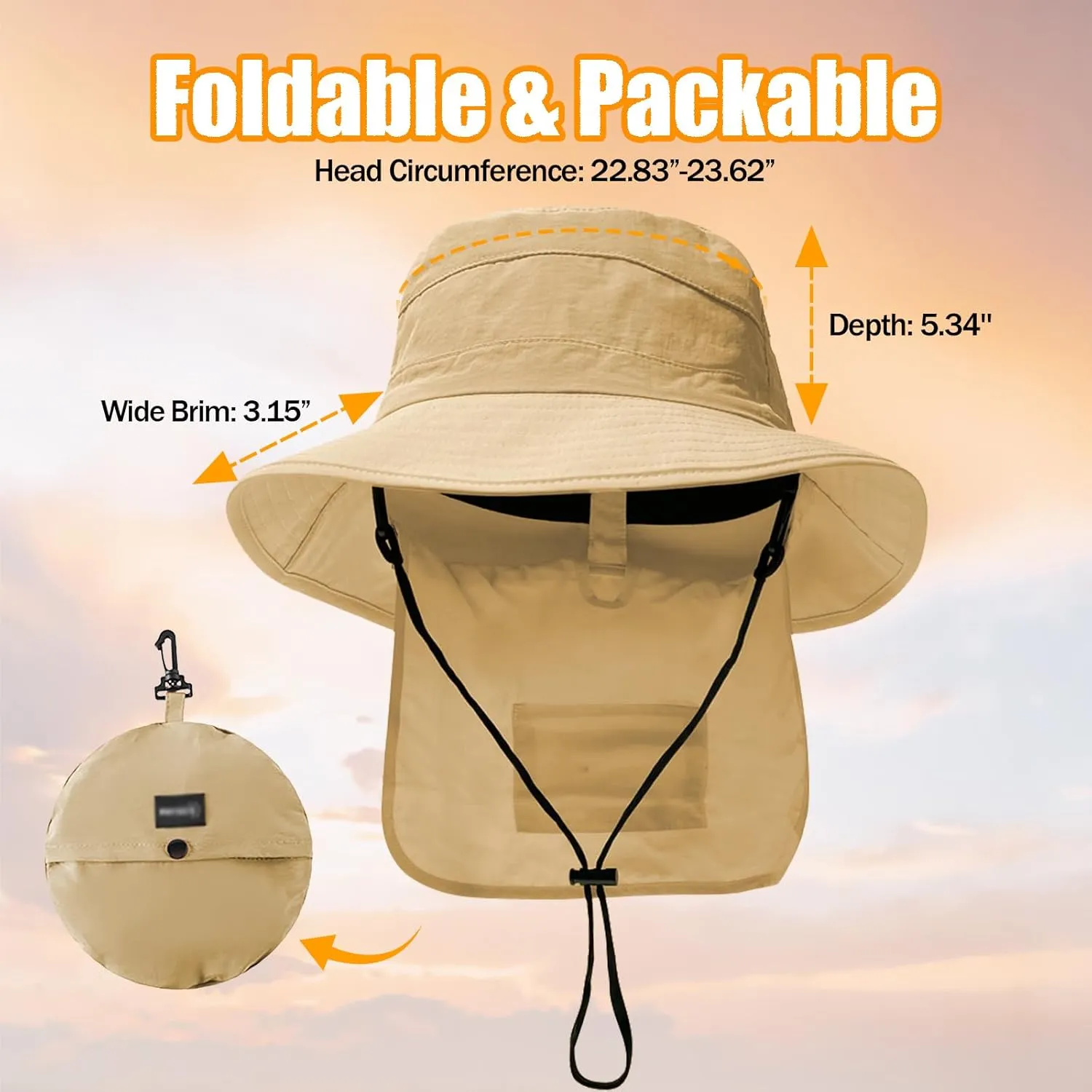 UPF 50 Unisex Waterproof Fishing Hat Wide Birm Bucket Hat UV Protection Boonie Hat
