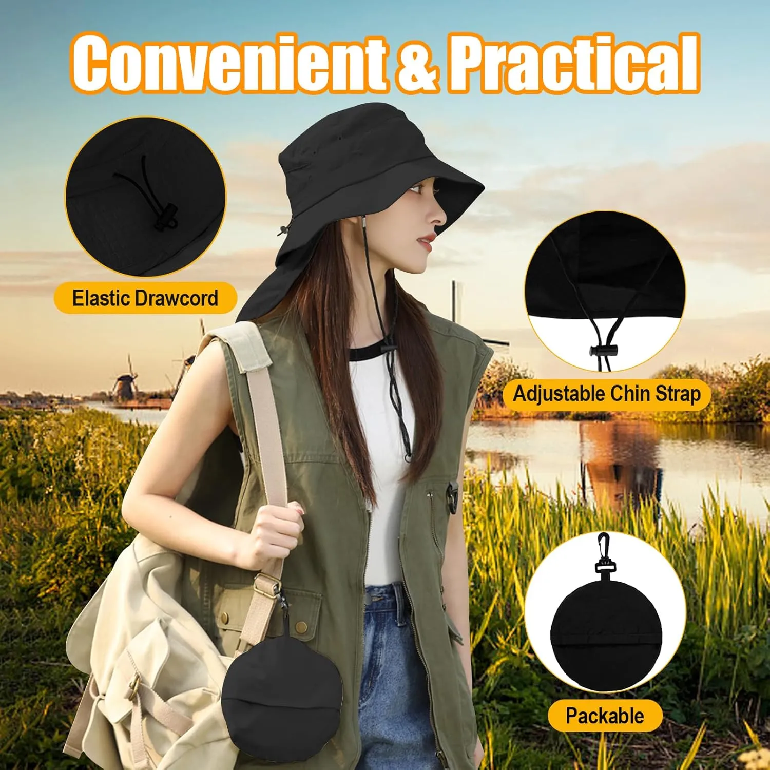 UPF 50 Unisex Waterproof Fishing Hat Wide Birm Bucket Hat UV Protection Boonie Hat