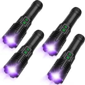 UV&High Lumens Flashlight Rechargeable, 2-in-1 Powerful Blacklight LED Flashlight Tactical 6 Modes Super Bright Waterproof Zoomable Detector for Pet Urine Curing Resin Camping Emergencies