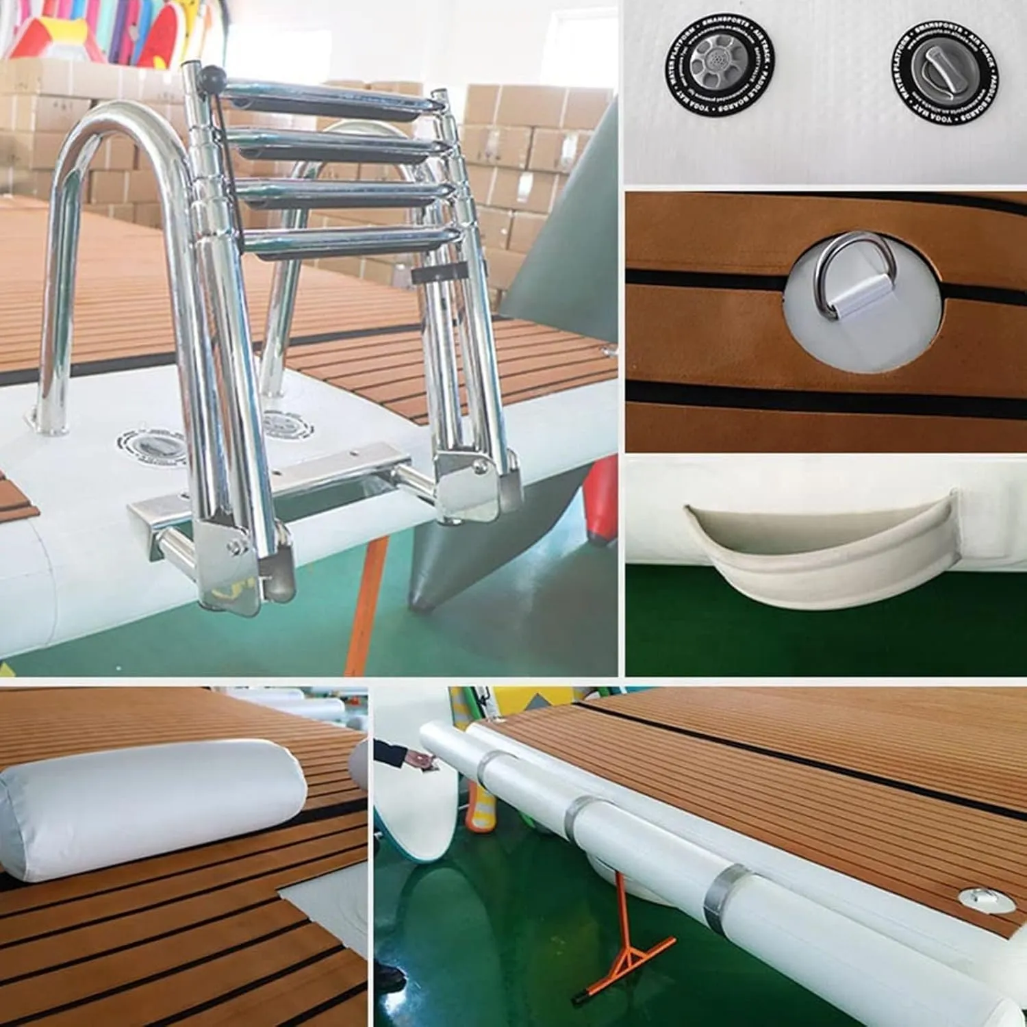 Water Sports Inflatable Floating Platform, Inflatable Dock Floating Platform, Drop Point, Air Pontoon, Swimming Pool Work Raft, with Steel Ladder(Size:4 * 2m/13 * 6.5ft)