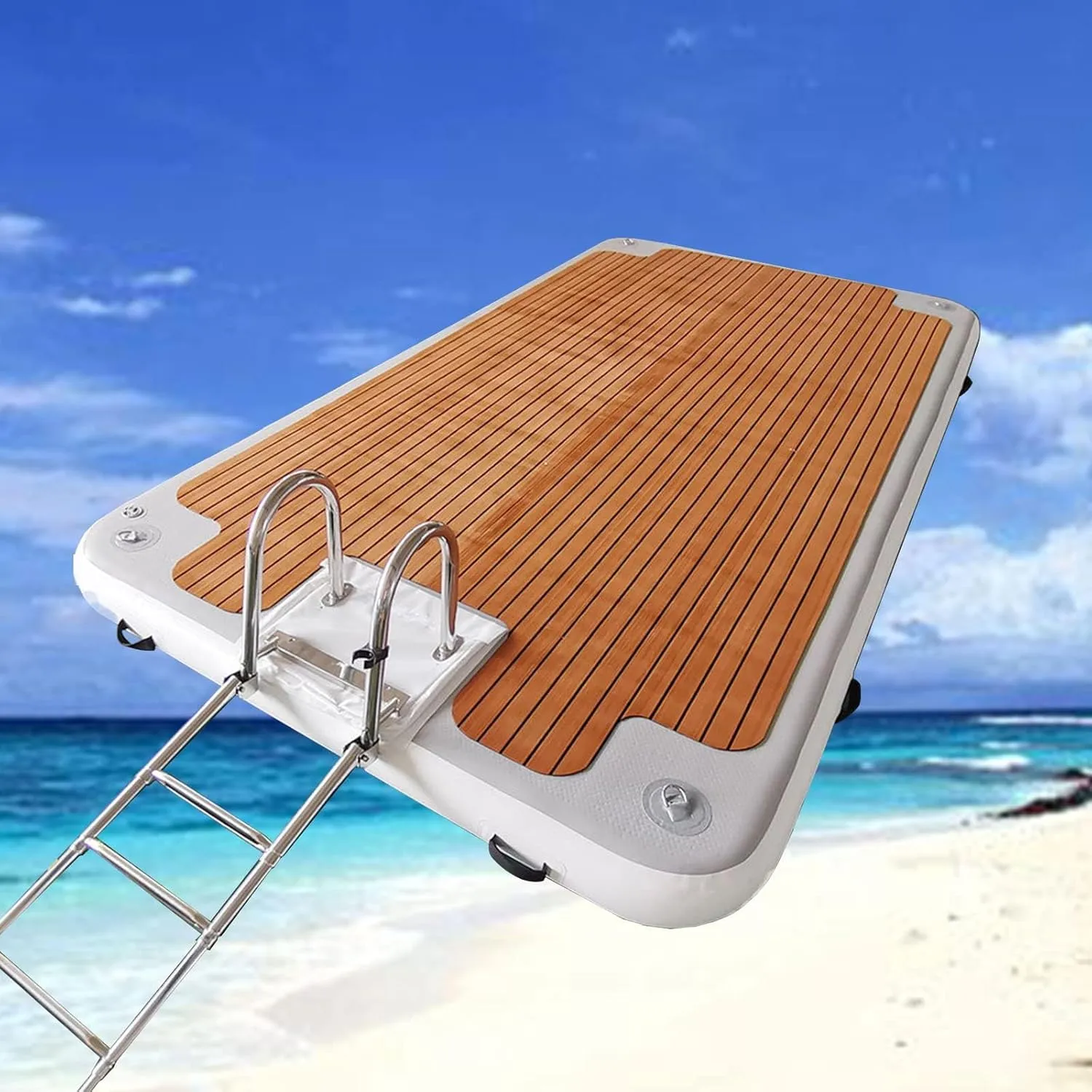 Water Sports Inflatable Floating Platform, Inflatable Dock Floating Platform, Drop Point, Air Pontoon, Swimming Pool Work Raft, with Steel Ladder(Size:4 * 2m/13 * 6.5ft)