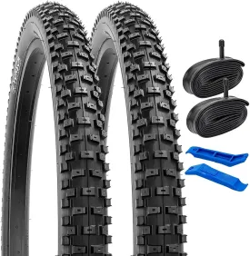 YUNSCM 2-PCS 26" Mountain Bike Tires 26x2.35/57-559 and 26" Heavy Duty Bike Tubes Schrader Valve Compatible with Off Road Bike 26x2.30 26 x 2.35 26x2.40 Bicycle Tires and Tubes (Y-700)
